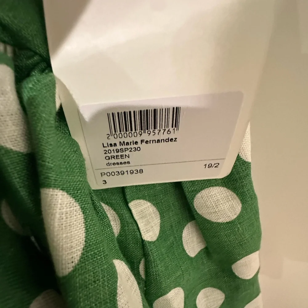 NWT Lisa Marie Fernandez Arden One Shoulder Linen Green & White Polka Dot Dress - Picture 7 of 10
